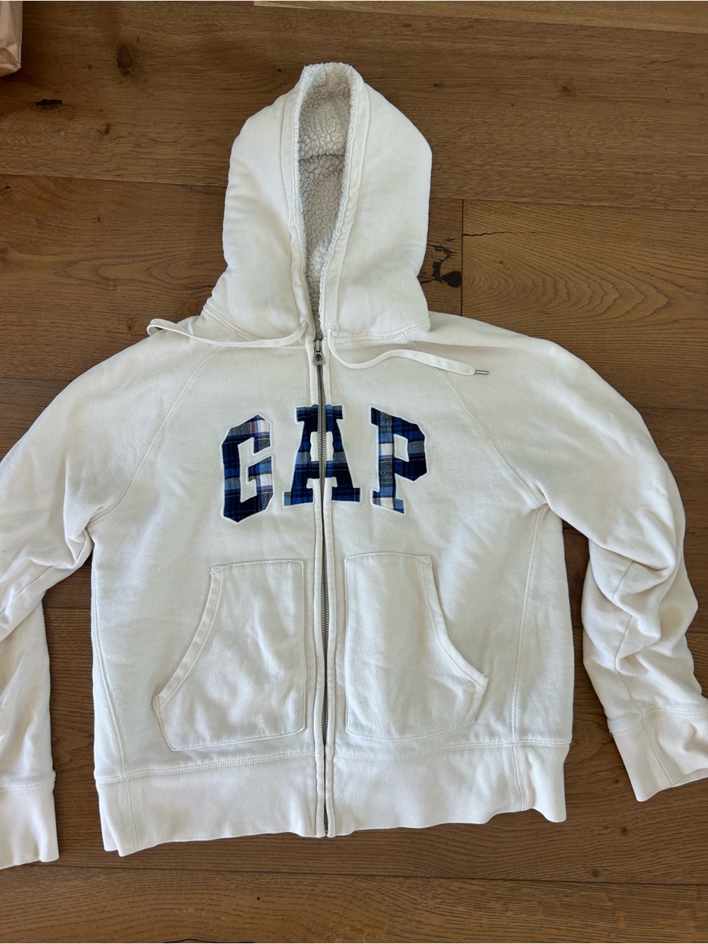 vintage gap hoodie with fuzzy hood